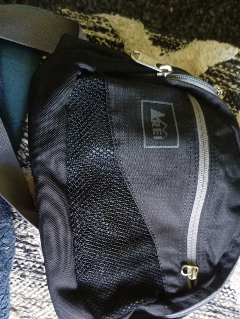 REI Black Belt Sling Bag with Front Mesh Pocket